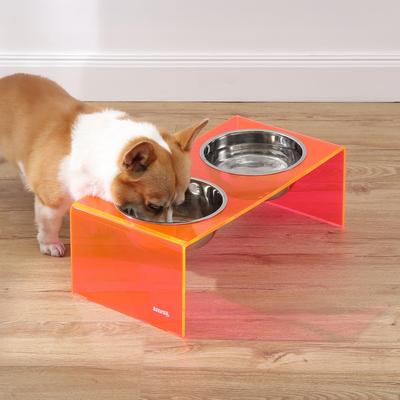 Show full view: THE LICKER STORE Keaton Modern Lucite Stainless Steel Elevated Dog & Cat Bowls, Pink/Chrome, Medium/Large: 7.5-in, 6.8 cup slide 3 of 7
