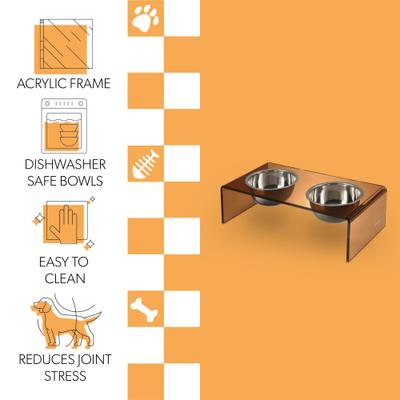 Show full view: THE LICKER STORE Keaton Modern Lucite Stainless Steel Elevated Dog & Cat Bowls, Amber/Chrome, Medium/Large: 7.5-in, 6.8 cup slide 4 of 7
