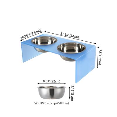 Show full view: THE LICKER STORE Keaton Modern Lucite Stainless Steel Elevated Dog & Cat Bowls, Blue/Chrome, Medium/Large: 7.5-in, 6.8 cup slide 4 of 6