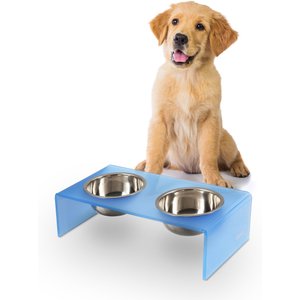 THE LICKER STORE Keaton Modern Lucite Stainless Steel Elevated Dog & Cat Bowls, Blue/Chrome, Small/Medium: 5-in, 2.5 cup