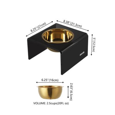 Show full view: THE LICKER STORE Keaton Modern Lucite 1-Stainless Steel Elevated Dog & Cat Bowls, Black/Gold, Small/Medium: 5-in, 2.5 cup slide 4 of 6