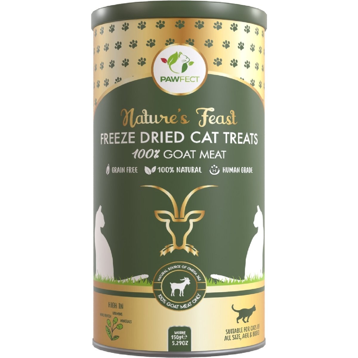 Pawfect Nature's Feast Goat Meat Grain-Free All Natural Freeze-Dried Cat Training Treat, 5.29-oz canister