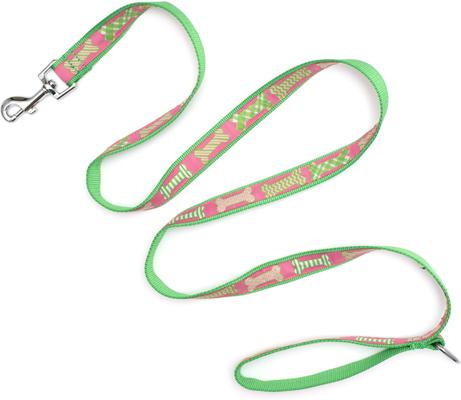 Show full view: The Worthy Dog Preppy Bones Dog Leash, Pink, Small: 5-ft long, 5/8-in wide slide 2 of 4