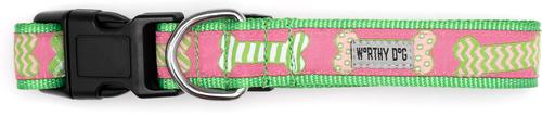 Show full view: The Worthy Dog Preppy Bones Dog Collar, Pink, Small: 8 to 14-in neck, 5/8-in wide slide 3 of 5