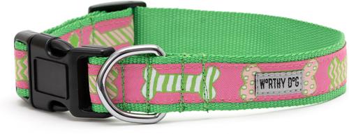 Show full view: The Worthy Dog Preppy Bones Dog Collar, Pink, Small: 8 to 14-in neck, 5/8-in wide slide 2 of 5