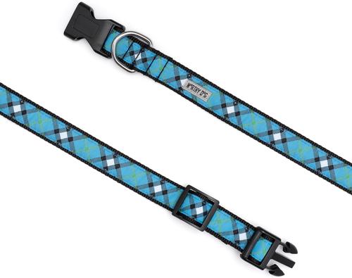 Show full view: The Worthy Dog Bias Plaid Dog Collar, Blue, Large: 14 to 20-in neck, 1-in wide slide 4 of 5