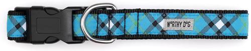 Show full view: The Worthy Dog Bias Plaid Dog Collar, Blue, Large: 14 to 20-in neck, 1-in wide slide 3 of 5