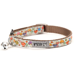 The Worthy Dog Mushrooms Cat Collar, Green 9 to 11-in neck, 1/2-in wide