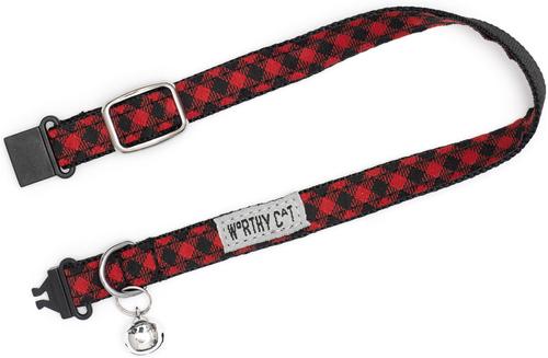 Show full view: The Worthy Dog Bias Buffalo Plaid Cat Collar, Red 9 to 11-in neck, 1/2-in wide slide 2 of 3
