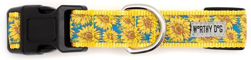 Show full view: The Worthy Dog Sunflowers Dog Collar, Blue, Small: 8 to 14-in neck, 5/8-in wide slide 3 of 4