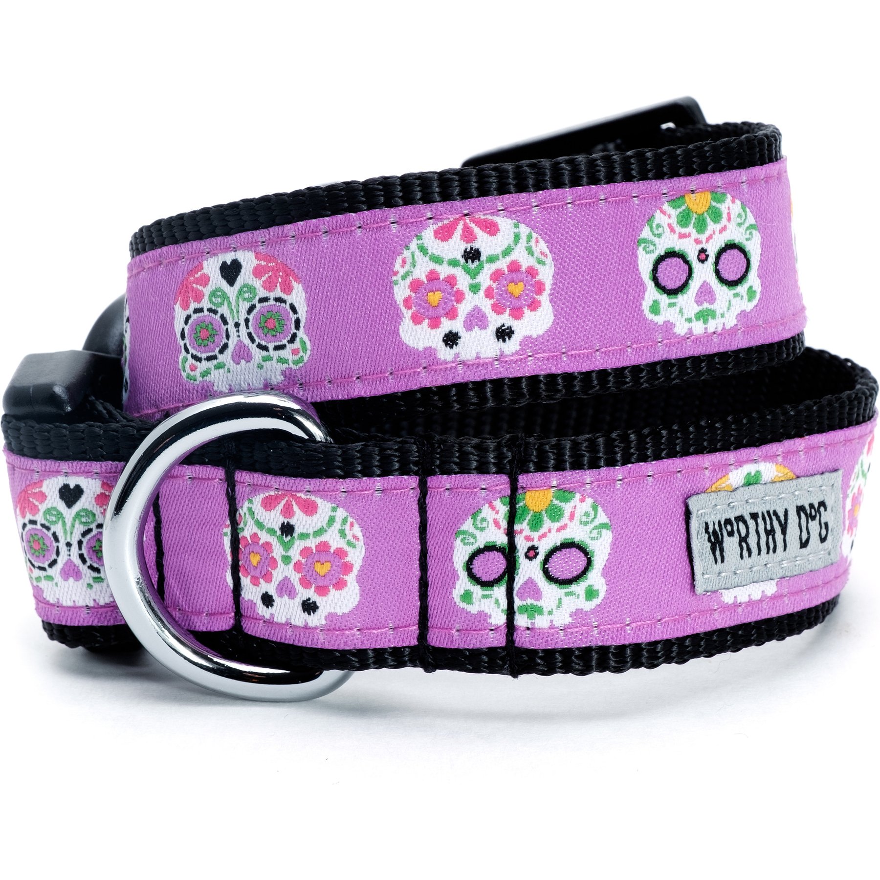 The Worthy Dog Skeletons Dog Collar, Purple, Large: 14 to 20-in neck, 1-in wide