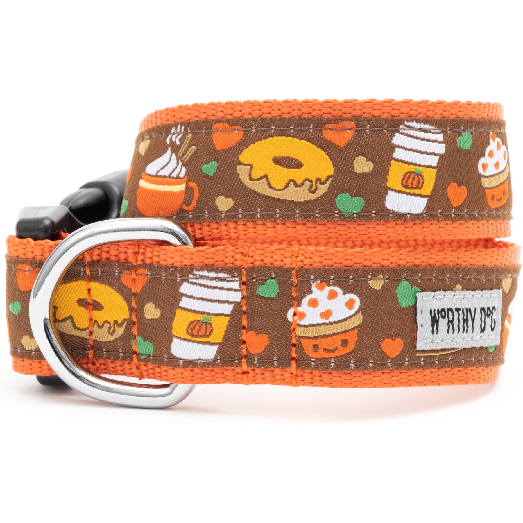 The Worthy Dog Pumpkin Spice Dog Collar, Brown, Medium: 11 to 17-in neck, 1-in wide