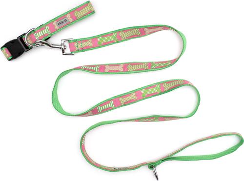Show full view: The Worthy Dog Preppy Bones Dog Collar, Pink, Small: 8 to 14-in neck, 5/8-in wide slide 5 of 5