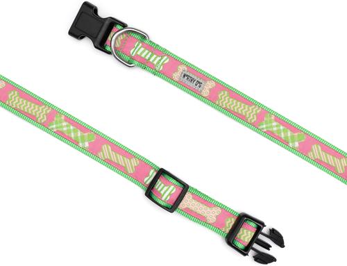 Show full view: The Worthy Dog Preppy Bones Dog Collar, Pink, Small: 8 to 14-in neck, 5/8-in wide slide 4 of 5