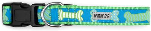 Show full view: The Worthy Dog Preppy Bones Dog Collar, Blue, Large: 14 to 20-in neck, 1-in wide slide 3 of 5