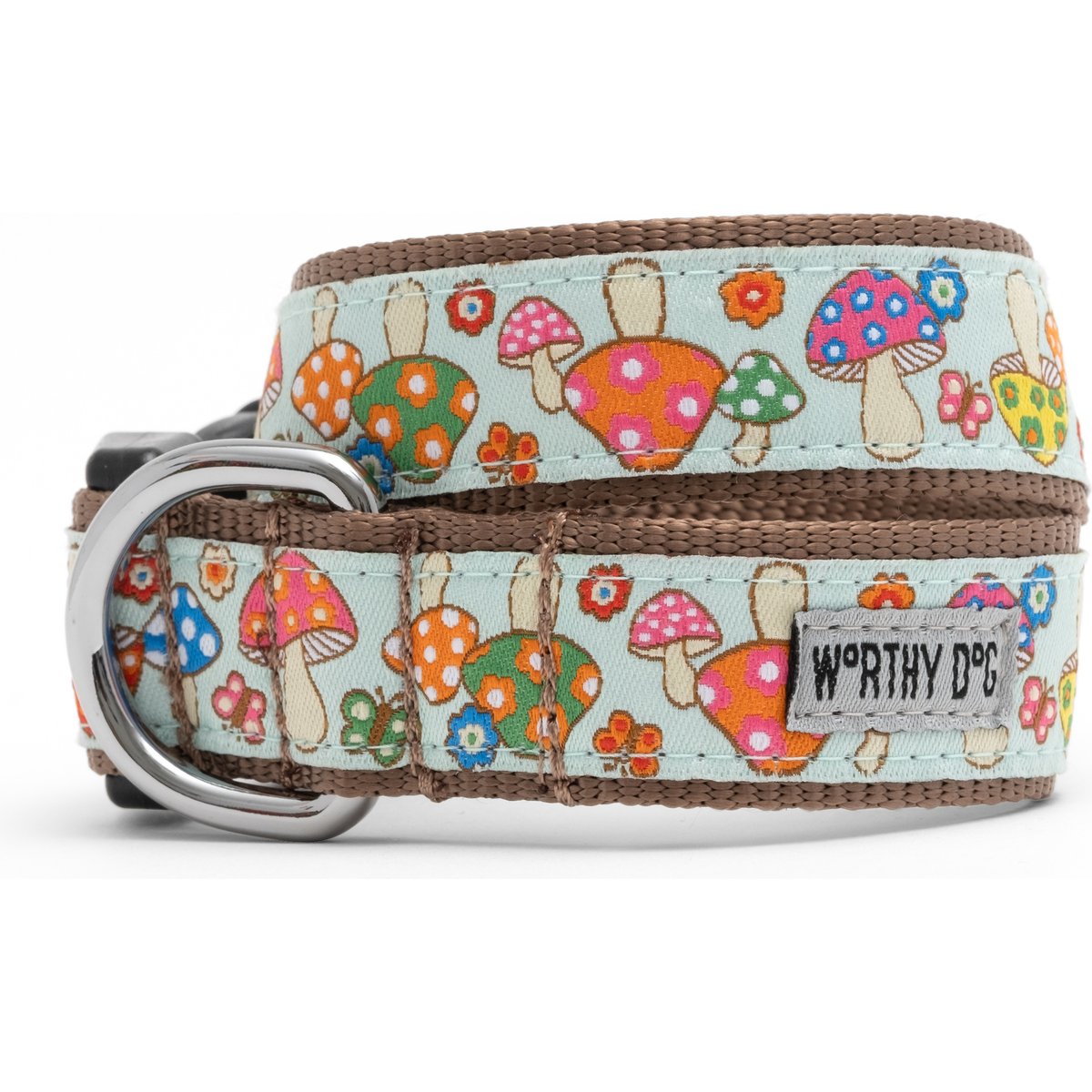 The Worthy Dog Mushrooms Dog Collar, Green, X-Small: 5 to 11-in neck, 1/2-in wide