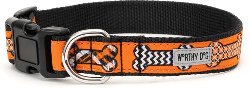 Show full view: The Worthy Dog Halloween Bones Dog Collar, Orange, Large: 14 to 20-in neck, 1-in wide slide 2 of 3