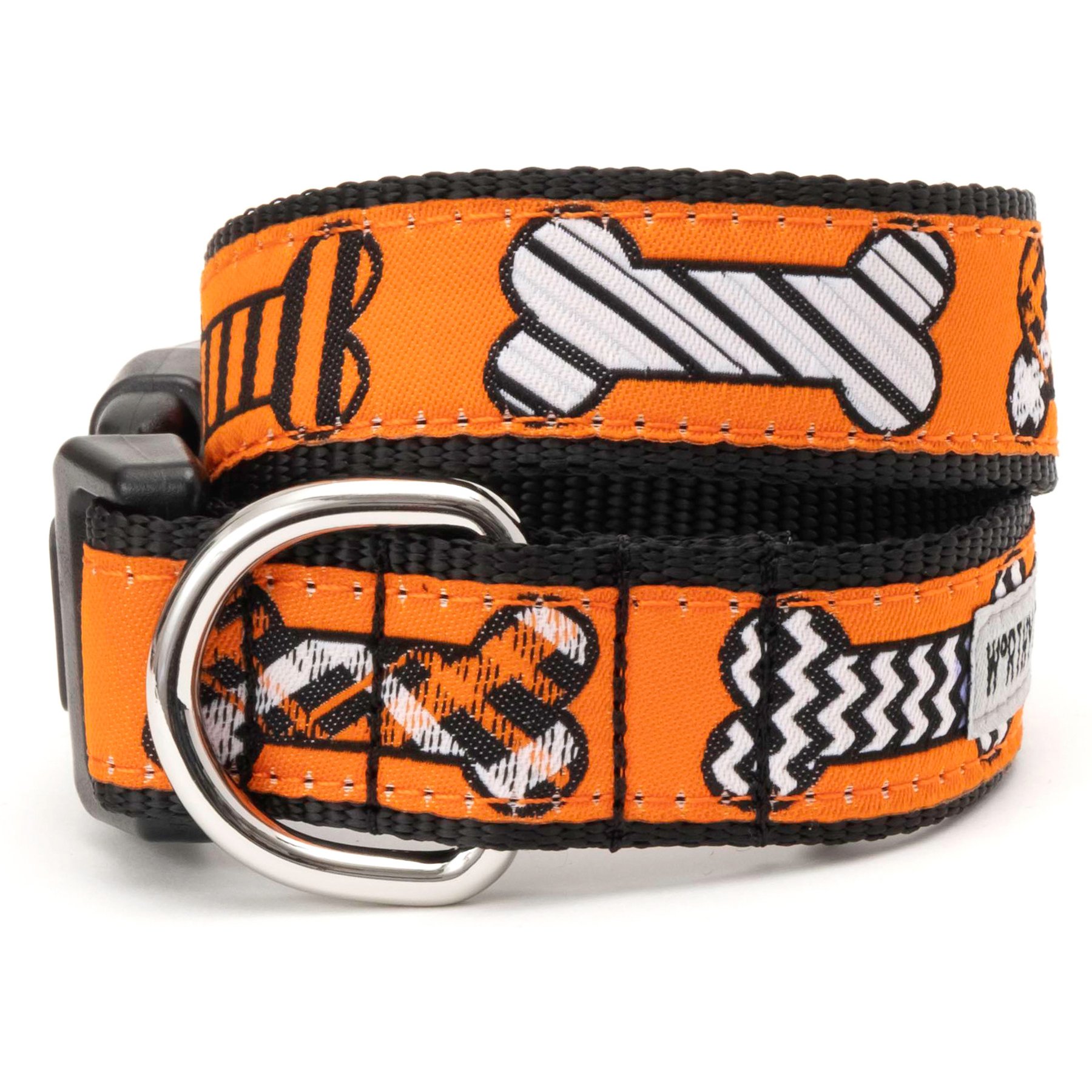The Worthy Dog Halloween Bones Dog Collar, Orange, Medium: 11 to 17-in neck, 1-in wide