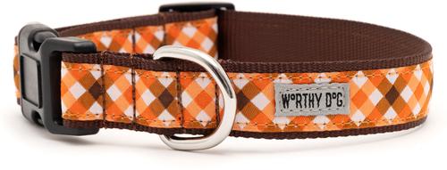 Show full view: The Worthy Dog Fall Check Dog Collar, Brown, Large: 14 to 20-in neck, 1-in wide slide 3 of 4