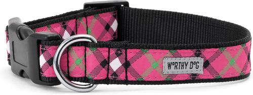 Show full view: The Worthy Dog Bias Plaid Dog Collar, Pink, Large: 14 to 20-in neck, 1-in wide slide 2 of 4