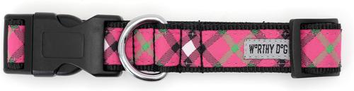 Show full view: The Worthy Dog Bias Plaid Dog Collar, Pink, Large: 14 to 20-in neck, 1-in wide slide 3 of 4