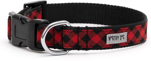 Show full view: The Worthy Dog Bias Buffalo Plaid Dog Collar, Red, Large: 14 to 20-in neck, 1-in wide slide 2 of 5