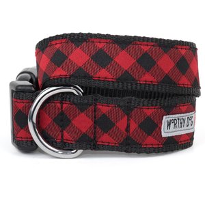 The Worthy Dog Bias Buffalo Plaid Dog Collar, Red, Large: 14 to 20-in neck, 1-in wide