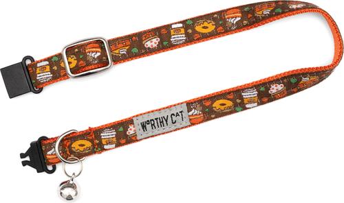 Show full view: The Worthy Dog Pumpkin Spice Cat Collar, Brown 9 to 11-in neck, 1/2-in wide slide 3 of 4