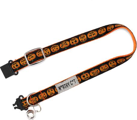 Show full view: The Worthy Dog Jack-O-Lantern Cat Collar, Black 9 to 11-in neck, 1/2-in wide slide 3 of 4