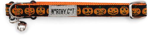 Show full view: The Worthy Dog Jack-O-Lantern Cat Collar, Black 9 to 11-in neck, 1/2-in wide slide 2 of 4