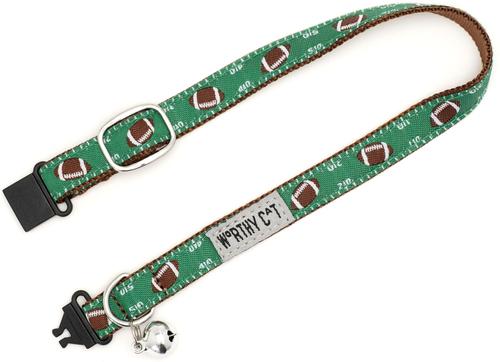 Show full view: The Worthy Dog Football Field Cat Collar, Green 9 to 11-in neck, 1/2-in wide slide 3 of 3
