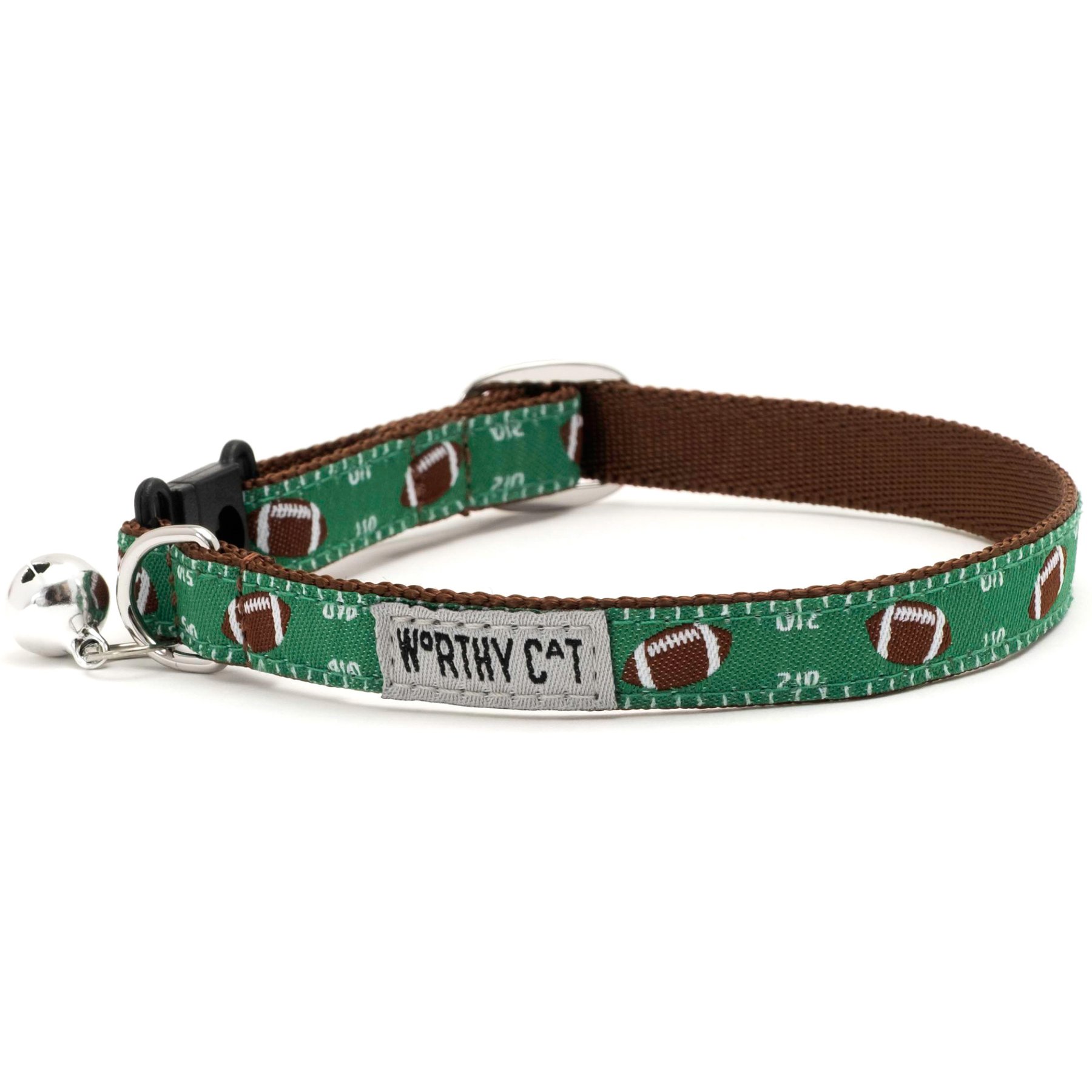 The Worthy Dog Football Field Cat Collar, Green 9 to 11-in neck, 1/2-in wide
