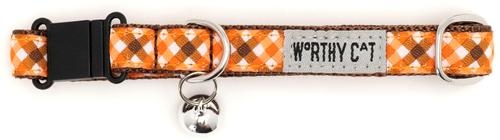 Show full view: The Worthy Dog Fall Check Cat Collar, Brown 9 to 11-in neck, 1/2-in wide slide 2 of 3