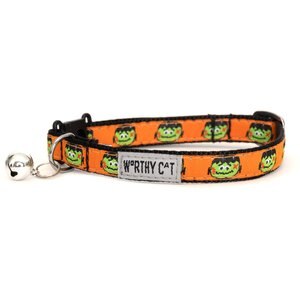 The Worthy Dog Frank Cat Collar, Orange 9 to 11-in neck, 1/2-in wide