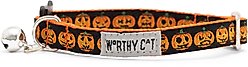 The Worthy Dog Jack-O-Lantern Cat Collar, Black 9 to 11-in neck, 1/2-in wide