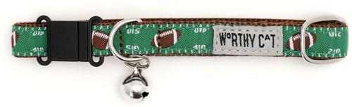 Show full view: The Worthy Dog Football Field Cat Collar, Green 9 to 11-in neck, 1/2-in wide slide 2 of 3