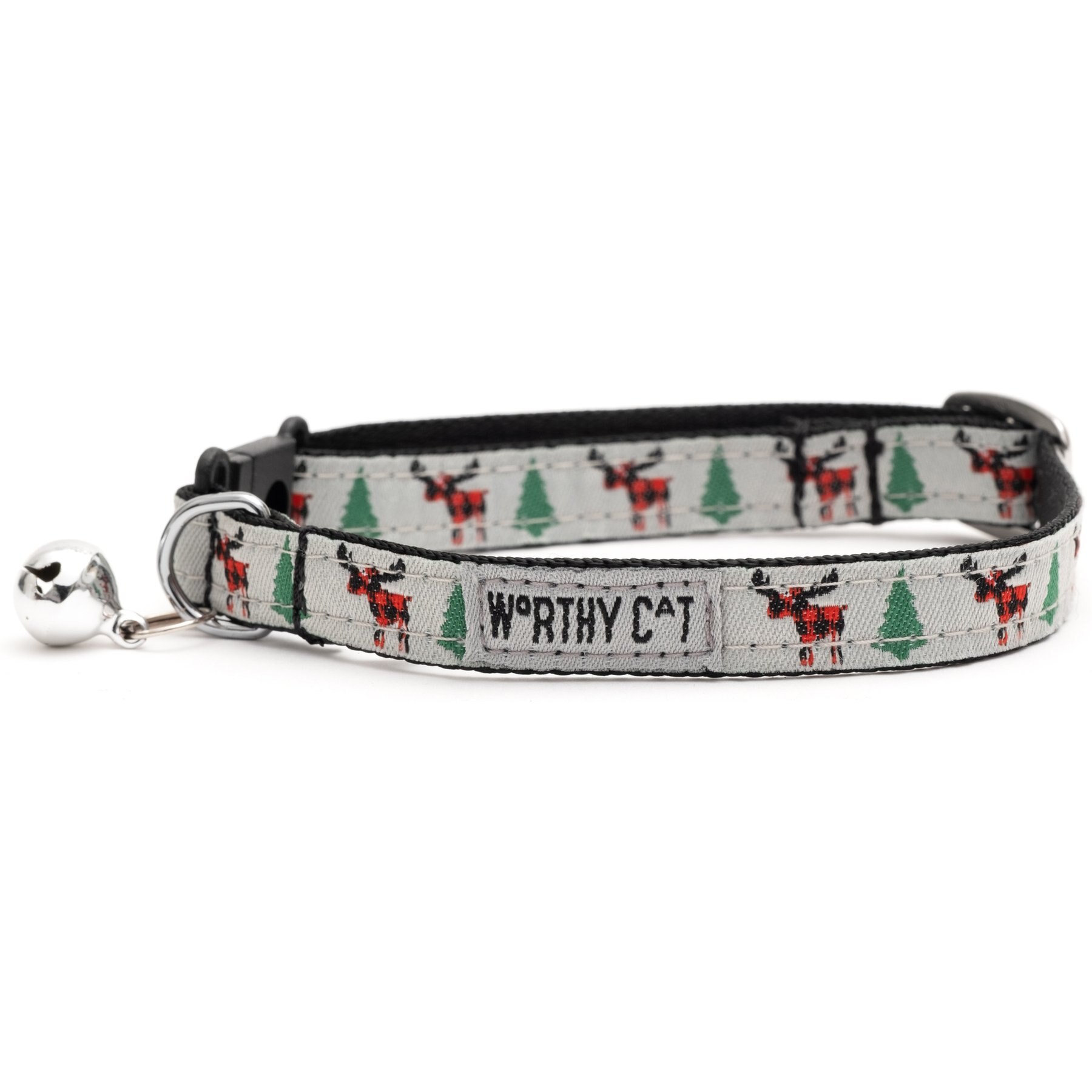 The Worthy Dog Buffalo Moose Cat Collar, Gray 9 to 11-in neck, 1/2-in wide
