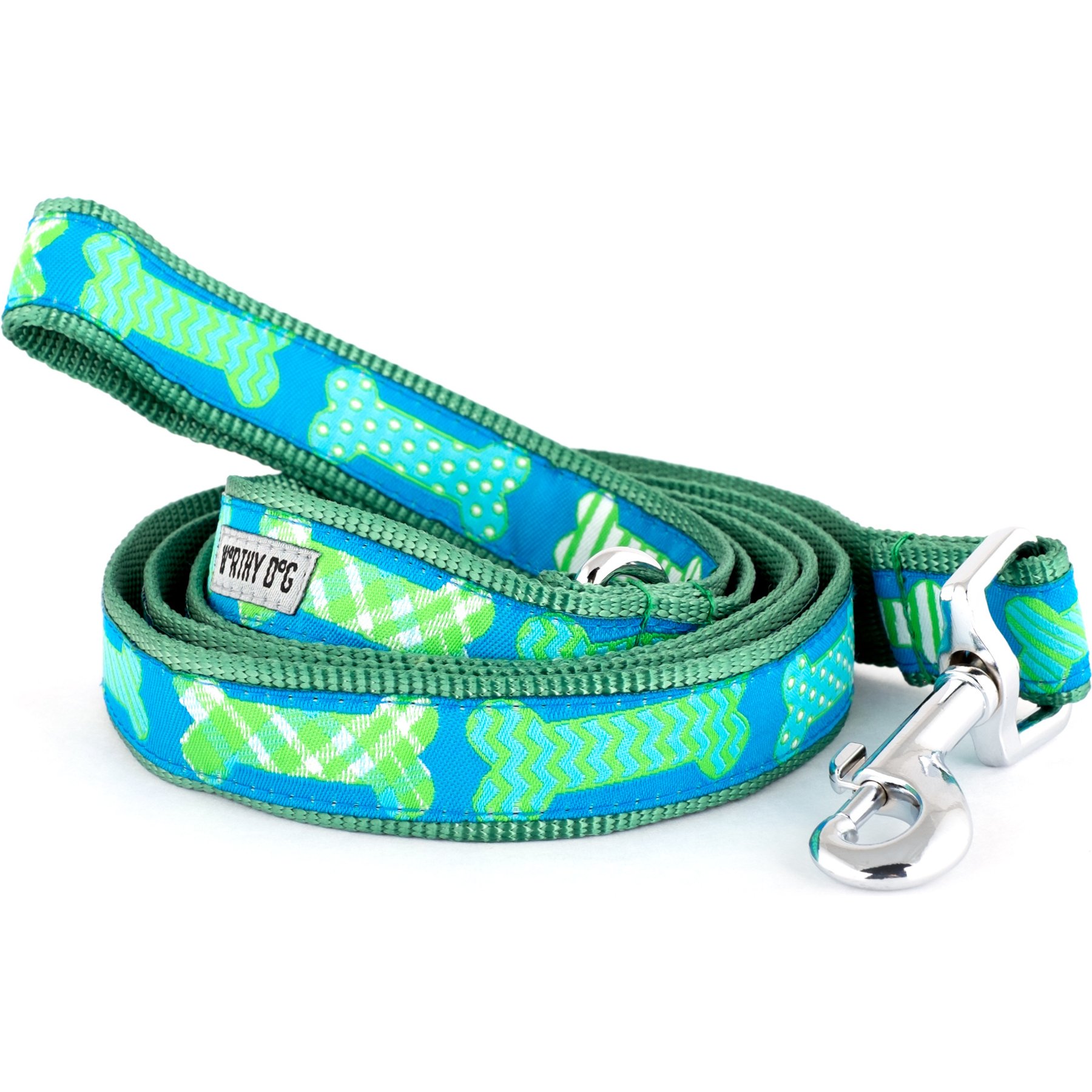 The Worthy Dog Preppy Bones Dog Leash, Blue, Small: 5-ft long, 5/8-in wide