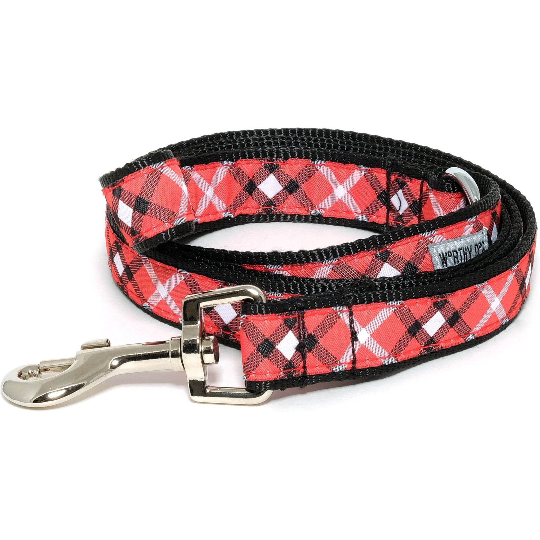 The Worthy Dog Bias Plaid Dog Leash, Red, Large: 5-ft long, 1-in wide