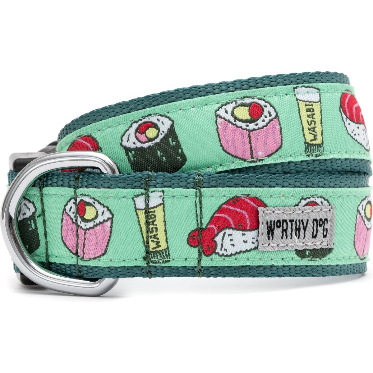The Worthy Dog Sushi Dog Collar, Green, Small: 8 to 14-in neck, 5/8-in wide