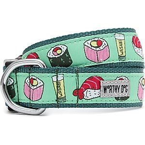 The Worthy Dog Sushi Dog Collar, Green, Small: 8 to 14-in neck, 5/8-in wide