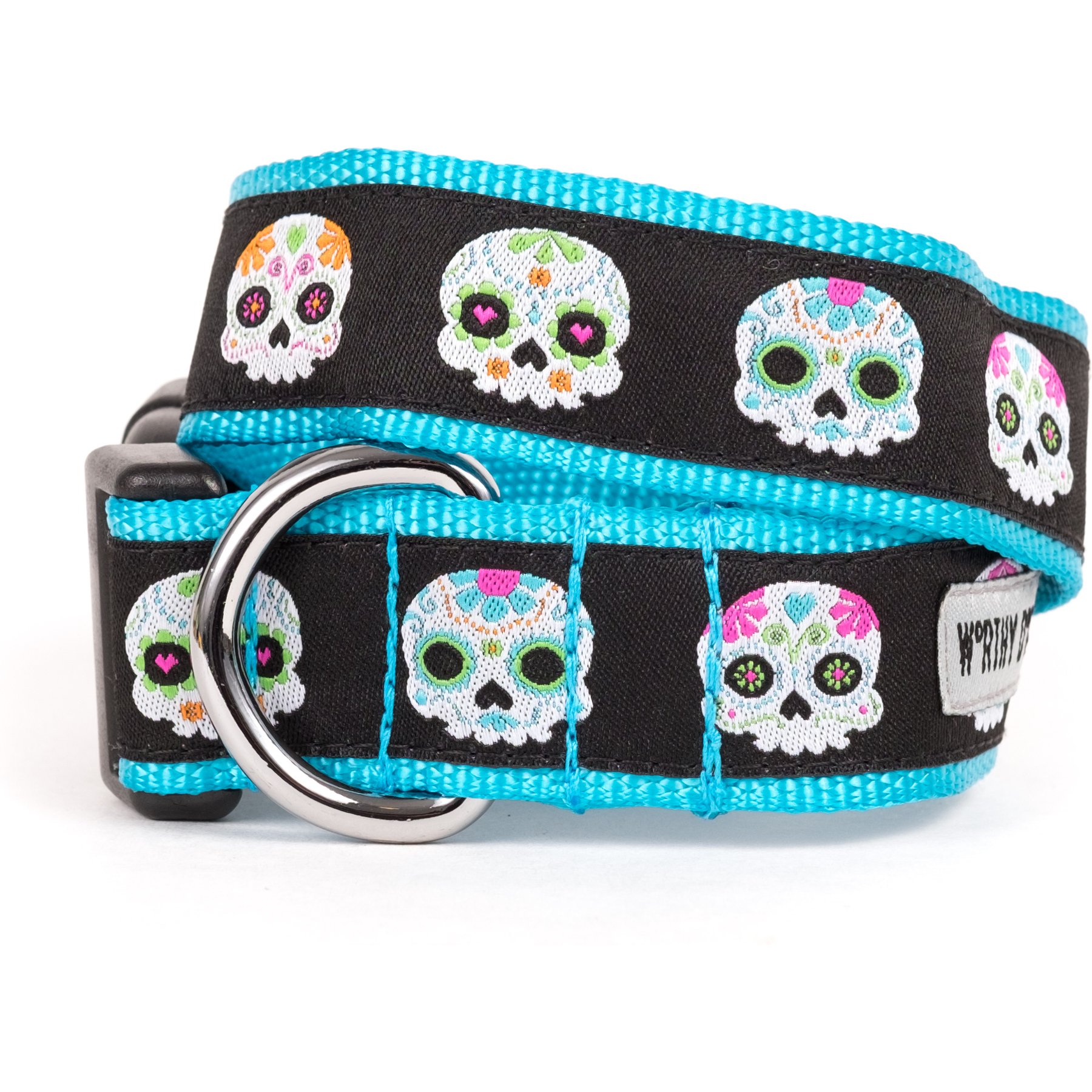 The Worthy Dog Skeletons Dog Collar, Black, X-Large: 17 to 23-in neck, 1-in wide