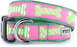 The Worthy Dog Preppy Bones Dog Collar, Pink, Small: 8 to 14-in neck, 5/8-in wide