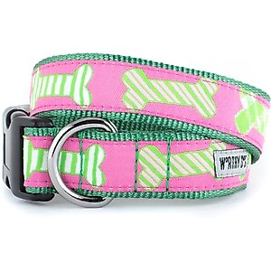 The Worthy Dog Preppy Bones Dog Collar, Pink, X-Large: 17 to 23-in neck, 1-in wide
