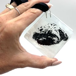 Kiku Custom Handmade Christmas Pet Portrait Fused Glass Ornament, White Print on Clear-White Glass, 2.25-in x 2.25-in slide 2 of 3