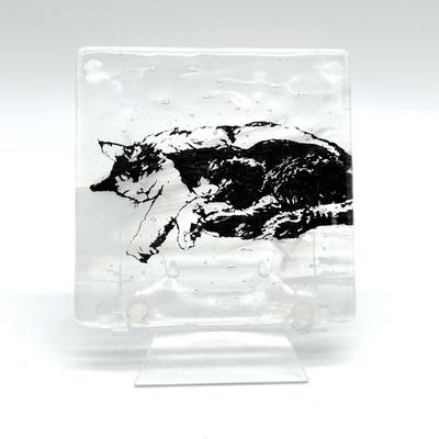 Show full view: Kiku Custom Handmade Pet Portrait Fused Glass Coaster, Black Print on Clear-White Glass, 4-in x 4-in slide 4 of 5