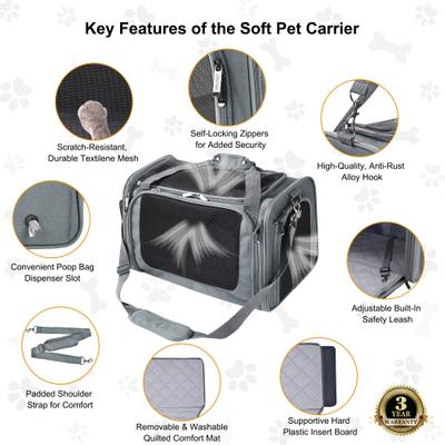 Show full view: EliteField Deluxe Soft-Sided Airline-Approved Dog & Cat Carrier Bag, Gray, 18-in slide 6 of 9