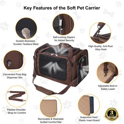 Show full view: EliteField Deluxe Soft-Sided Airline-Approved Dog & Cat Carrier Bag, Brown, 18-in slide 6 of 9