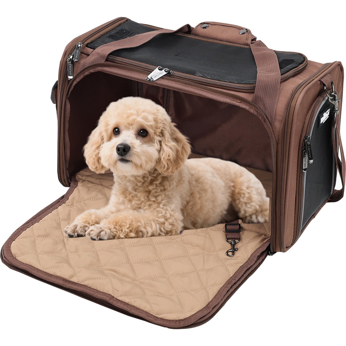EliteField Deluxe Soft-Sided Airline-Approved Dog & Cat Carrier Bag, Brown, 18-in