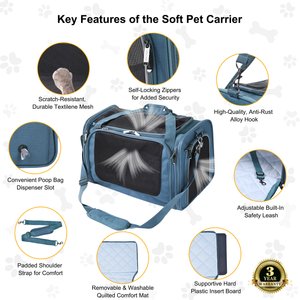 EliteField Deluxe Soft-Sided Airline-Approved Dog & Cat Carrier Bag, Blue Gray, 18-in